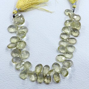 Lemon Quartz beads, gemstone beads, size 9X12-9X16 MM 8 inch strand, faceted beads, pear shape beads, drilled beads, handmade beads jewelry