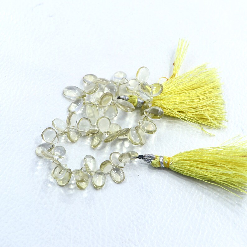 40 pieces lemon quartz, drilled gemstone beads, quartz gemstone beads, pear shape smooth gemstone beads, size 6X8-6X12 mm lemon quartz image 4