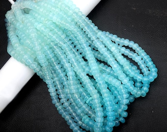 Aqua Chalcedony Rondelle Beads: Smooth Gemstone, 8mm, 8 Inch
