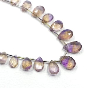 Ametrine beads, gemstone beads, size 6X10-11X17 MM 8 inch strand, faceted beads, pear shape beads, drilled beads,  natural Ametrine beads