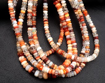 Faceted Mexican Fire Opal Rondelle Beads - 6mm, 16 Inch Strand