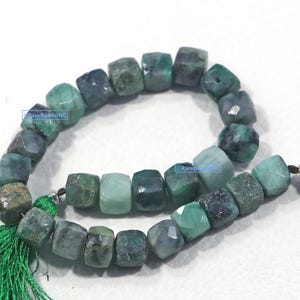 Emerald beads, gemstone beads, size 8-9 MM 8 inch Strand, faceted Beads, Cube shape Beads, drilled beads, Natural Emerald Beads For Jewelry