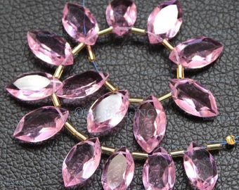 Faceted Rose Quartz Marquise Beads: Gemstone Jewelry Making (10 Pieces) 10x18 mm