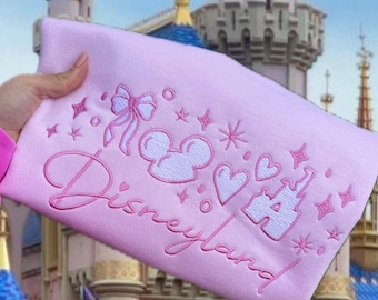 Disneyland Embroidered Crewneck Sweatshirt,Disneyland Bow Sweater, Pink Disneyland Sweatshirt, Cute Disneyland Sweatshirt, Sweethearts Nite.
