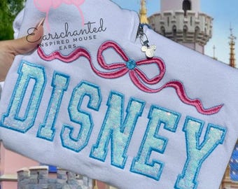 Disneyland Bow Shirt, DisneyWorld Bow Sweater, Pink Disneyland Sweater, Pink blue Disneyland Sweatshirt, Cute DisneyWorld Sweatshirt.