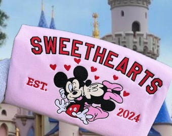 Disneyland Embroidered Crewneck Sweatshirt,Disneyland Bow Sweater, Pink Disneyland Sweatshirt, Cute Disneyland Sweatshirt, Sweethearts Nite.