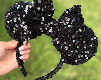 Sparkly black sequin Minnie ears.
