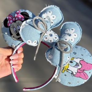 Minnie and Daisy Denim embroidery mouse ears.