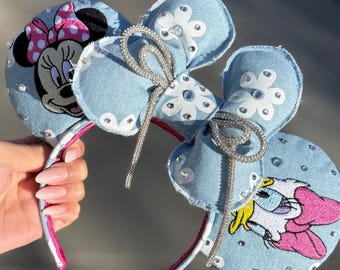 Minnie and Daisy Denim embroidery mouse ears.
