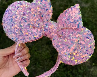 Super sparkly light Pink sequin Minnie ears.