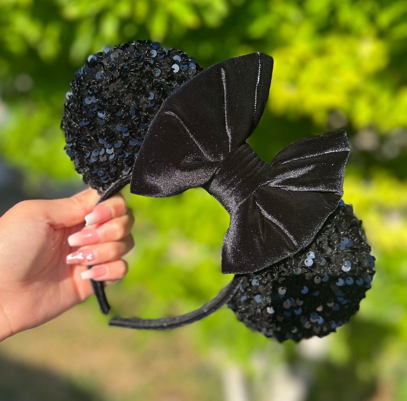 Black velvet sequin mouse ears. image 1