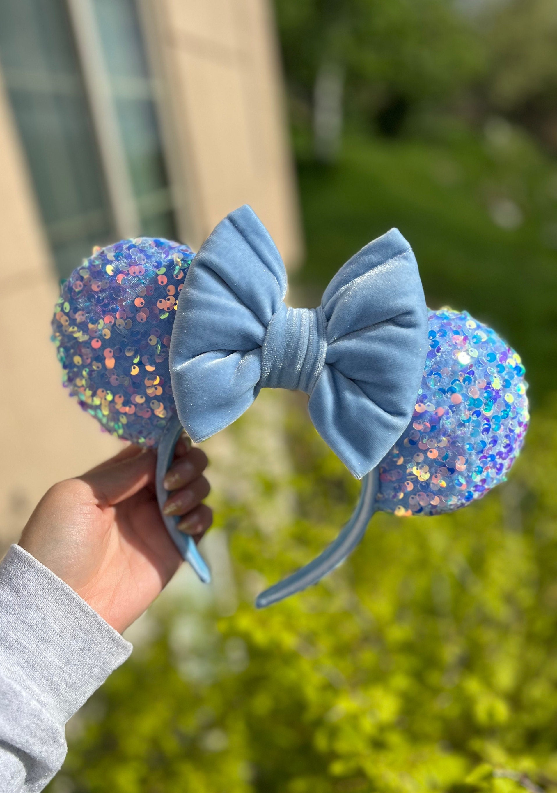 Disney Blue Sequin Minnie Mouse Ears Dark Blue Floral and Sequin Minnie Mouse Ears | Blue Disney  main image 4