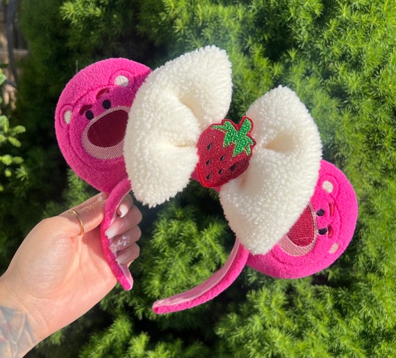 Pink Plush Ear Headband with Red Bow Disney Minnie Mouse Ears Headband Plush Bow The Creme Shop  main image 3