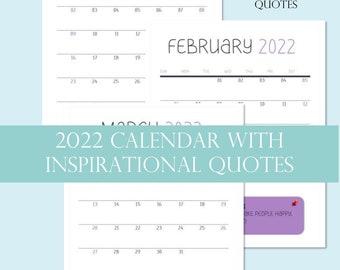 2022 Printable Calendar | digital download | inspirational quotes | plain calendar