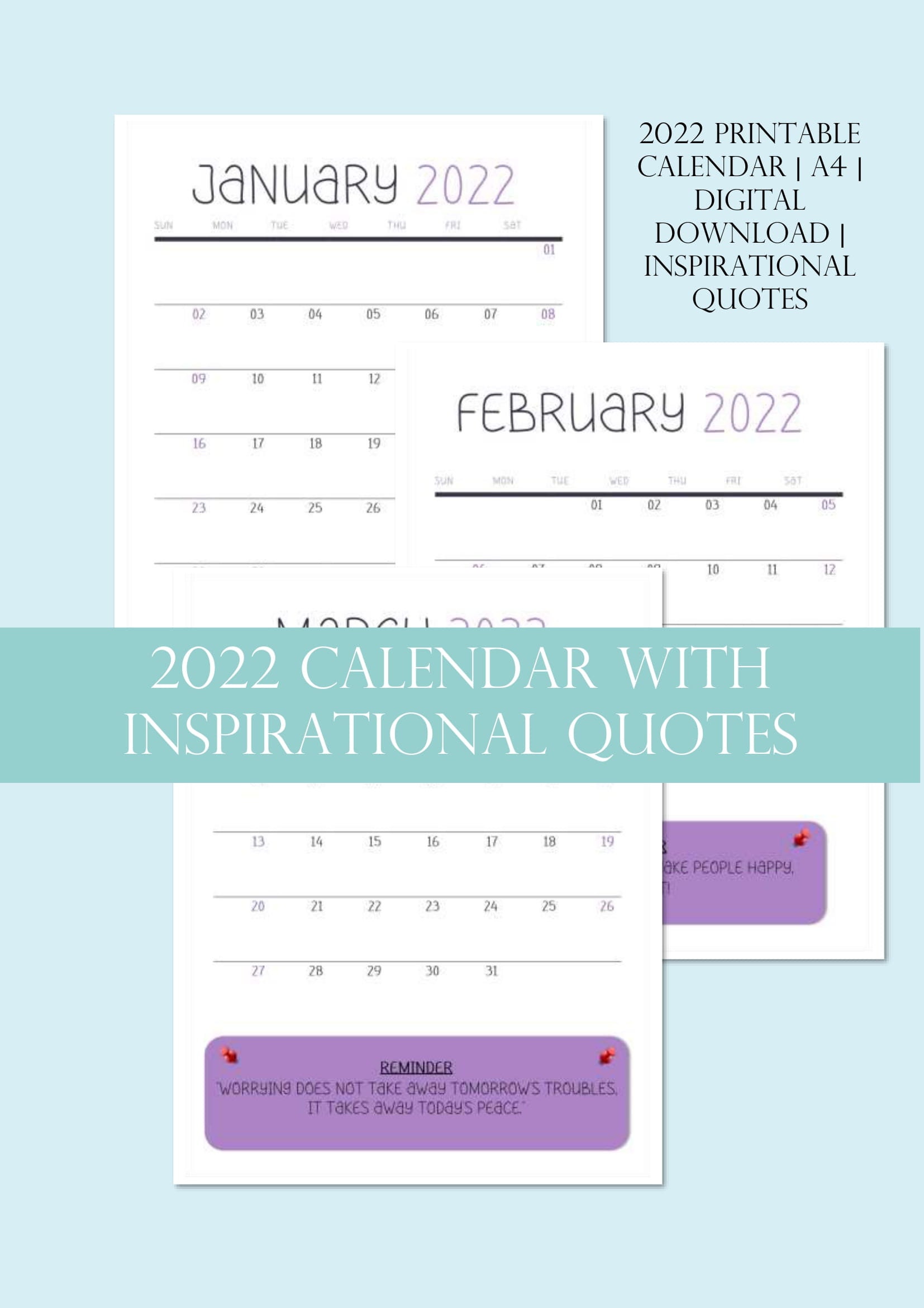 2022 printable calendar digital download inspirational etsy
