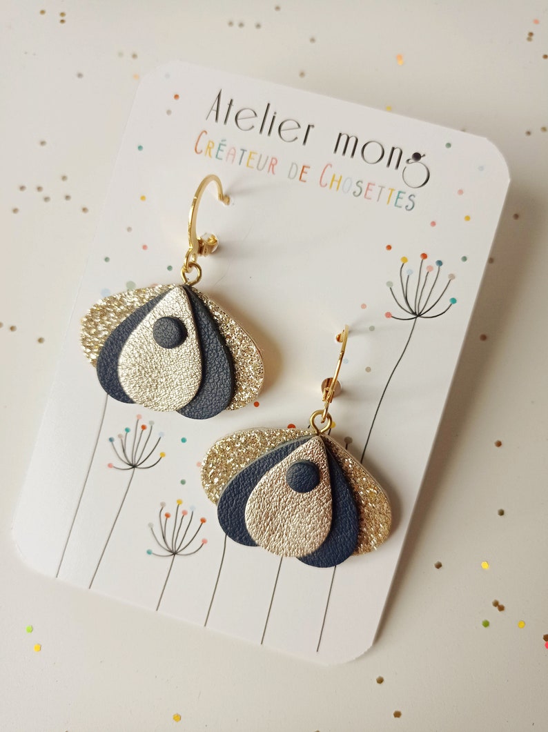 Boucles d'oreilles en cuir Marine