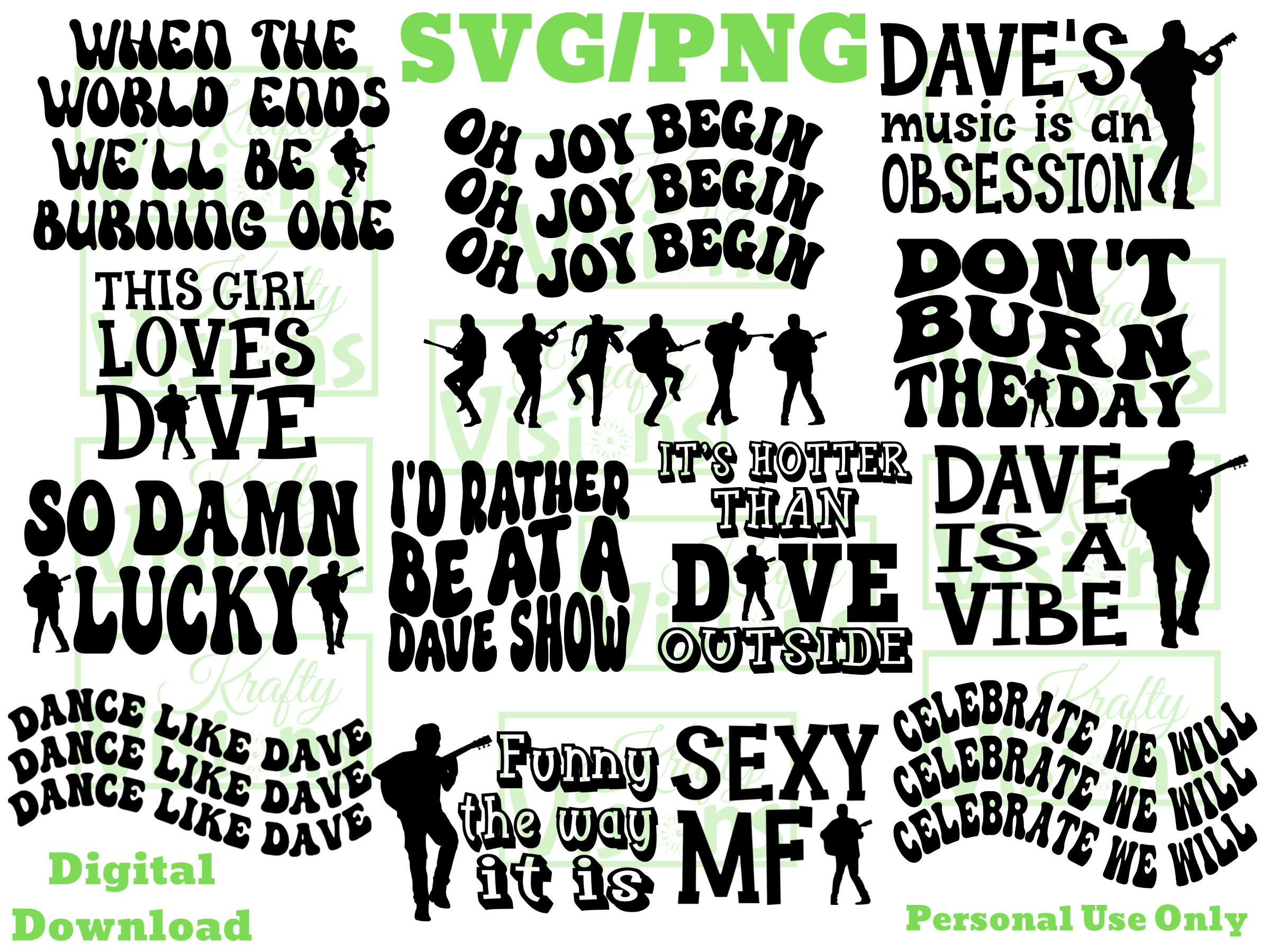 Dave Matthews SVG & PNG Bundle of 14 Etsy