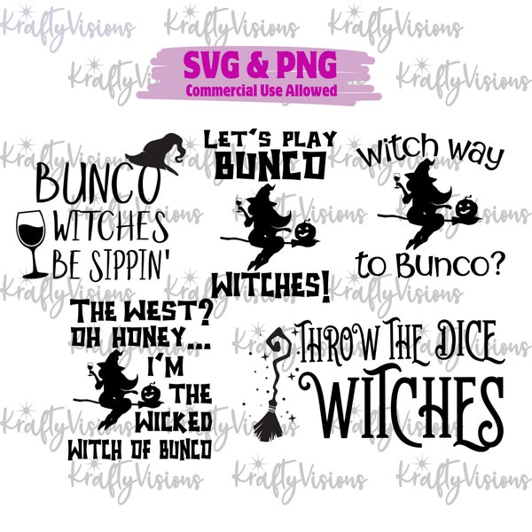 Bunco Night SVG/PNG Bundle, Halloween, Witch, Bunco