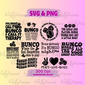 Bunco SVG and PNG Bundle of 10, Bunco Designs, Bunco Gifts, Bunco Prize, Bunco Shirt, Birthday Bunco Gift, Bunco Game, Bunco Girls