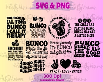 Bunco SVG und PNG Bundle von 10, Bunco Designs, Bunco Geschenke, Bunco Preis, Bunco Shirt, Geburtstag Bunco Geschenk, Bunco Spiel, Bunco Girls