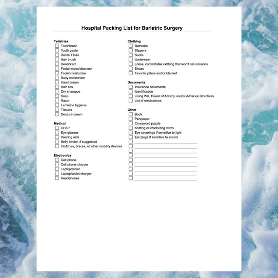 Hospital Packing List for Bariatric Surgery Etsy