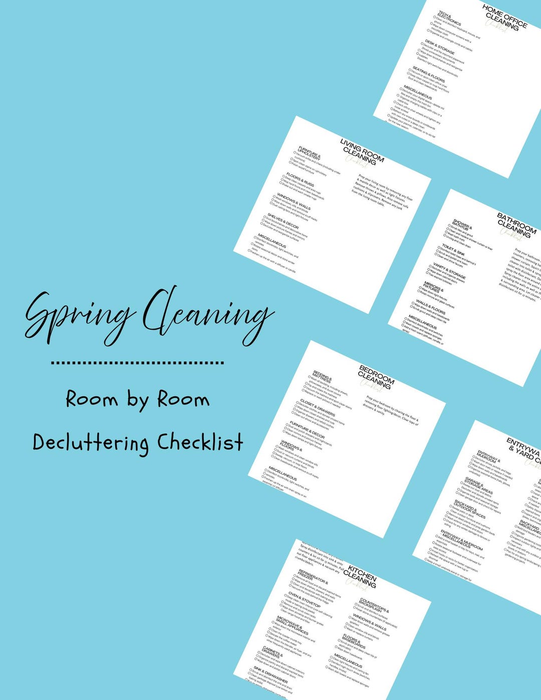 Printable Spring Cleaning Checklists - Room by Room - Etsy