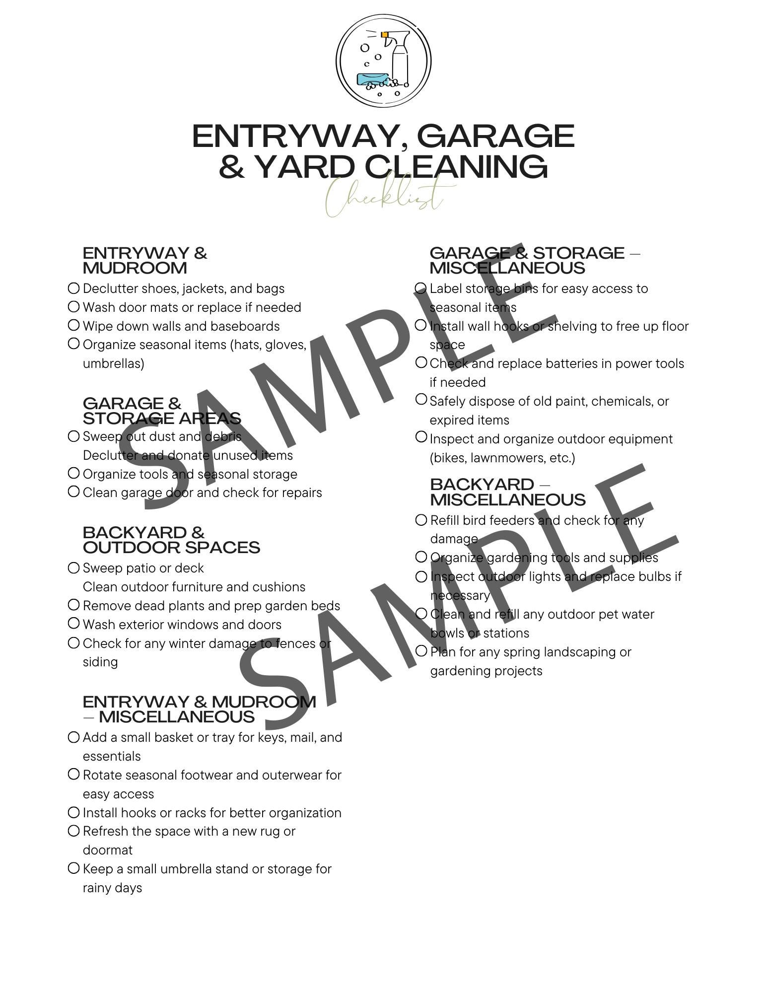 Printable Spring Cleaning Checklists - Room by Room - Etsy