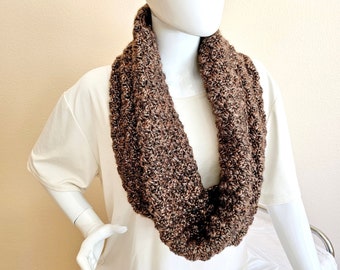 Bronze Waves Cowl: Metallic Crochet Infinity Scarf