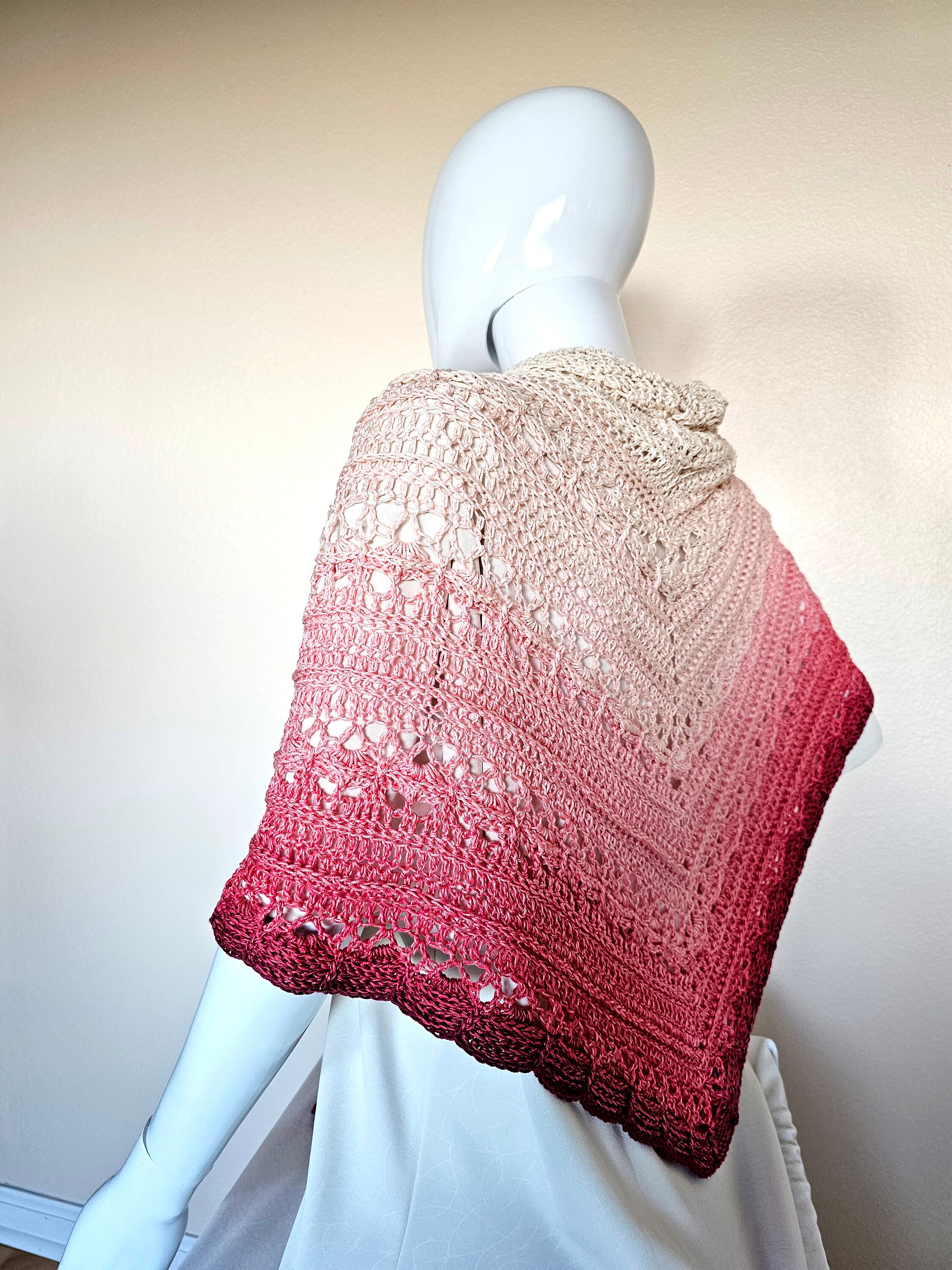 Crochet triangle shawl. Unique chic wrap. Cozy triangle shawl. Rose and Cream Wedding Stole. Gift for Her. Handmade Large shawl. - Thumbnail 2