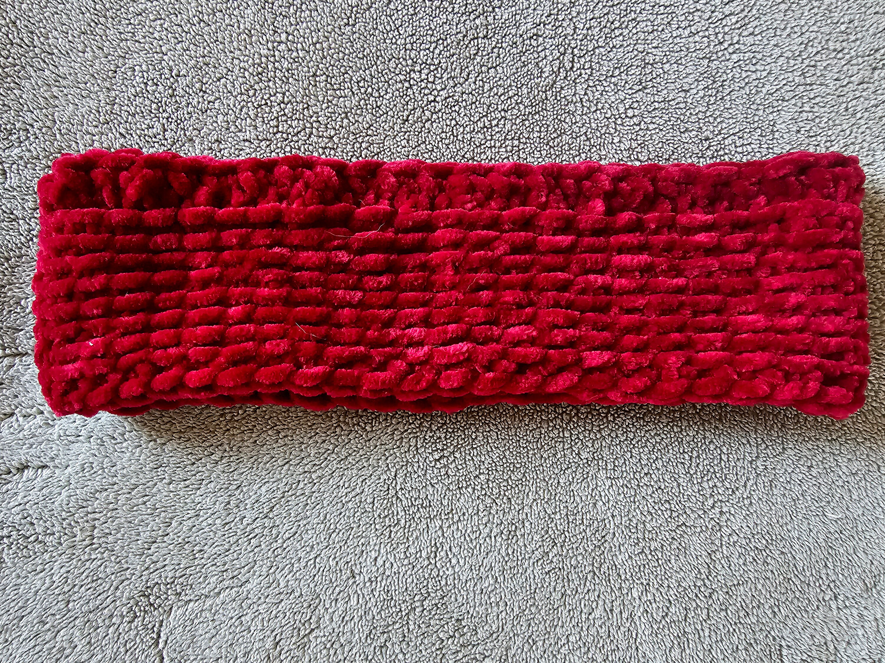 Red Velvet Ear warmer. Boho headband. Crochet ear warmer. Velvet Headband. Handmade hair accessory. Winter ear covering. Women's headband. - Thumbnail 4