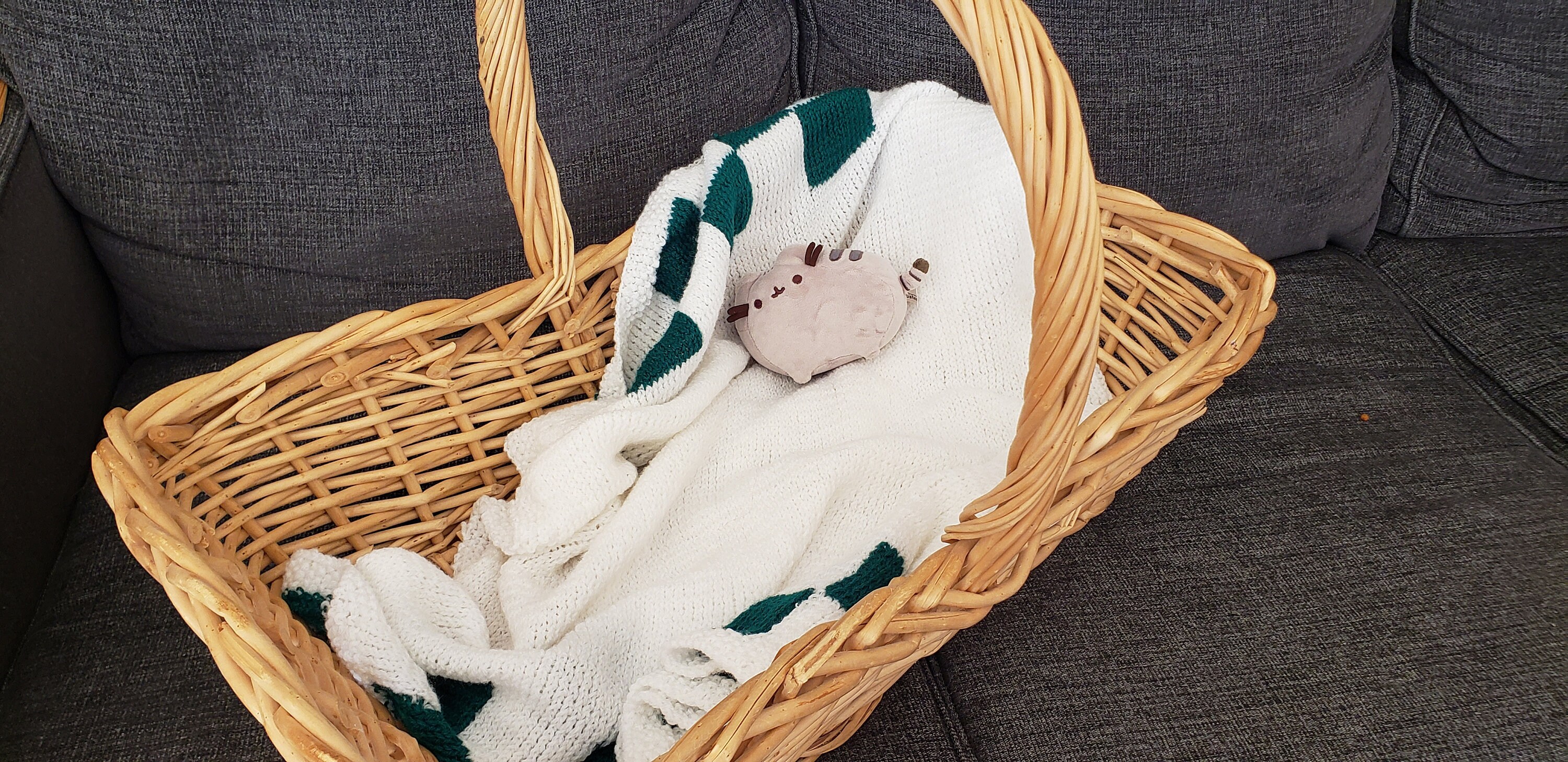 Color Block Knit Lapghan in White and Green. Home décor. Hand Knit Acrylic Afghan. Summer weight throw. Baby shower gift. 36 x 36 inches. - Image 1