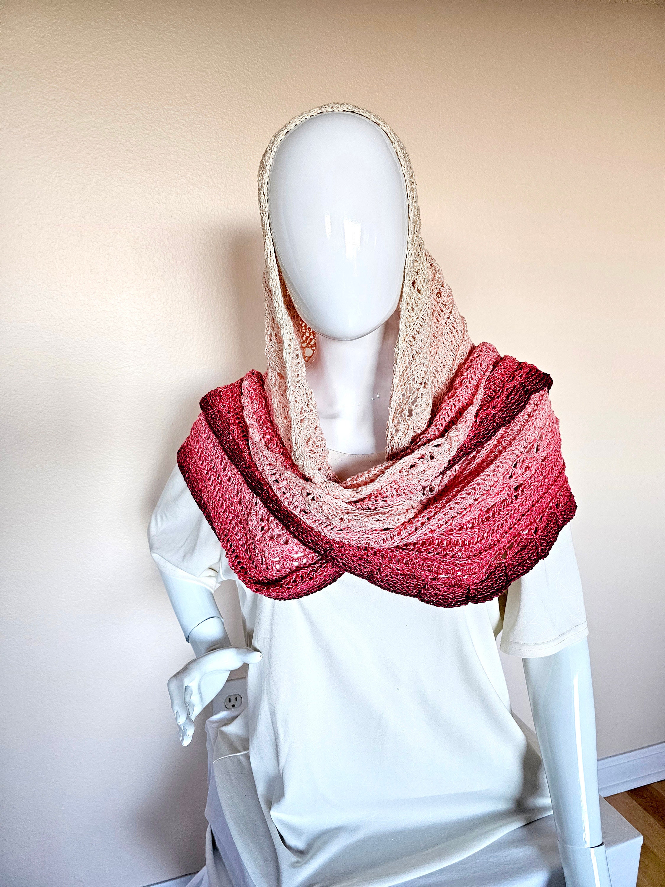 Crochet triangle shawl. Unique chic wrap. Cozy triangle shawl. Rose and Cream Wedding Stole. Gift for Her. Handmade Large shawl. - Thumbnail 4