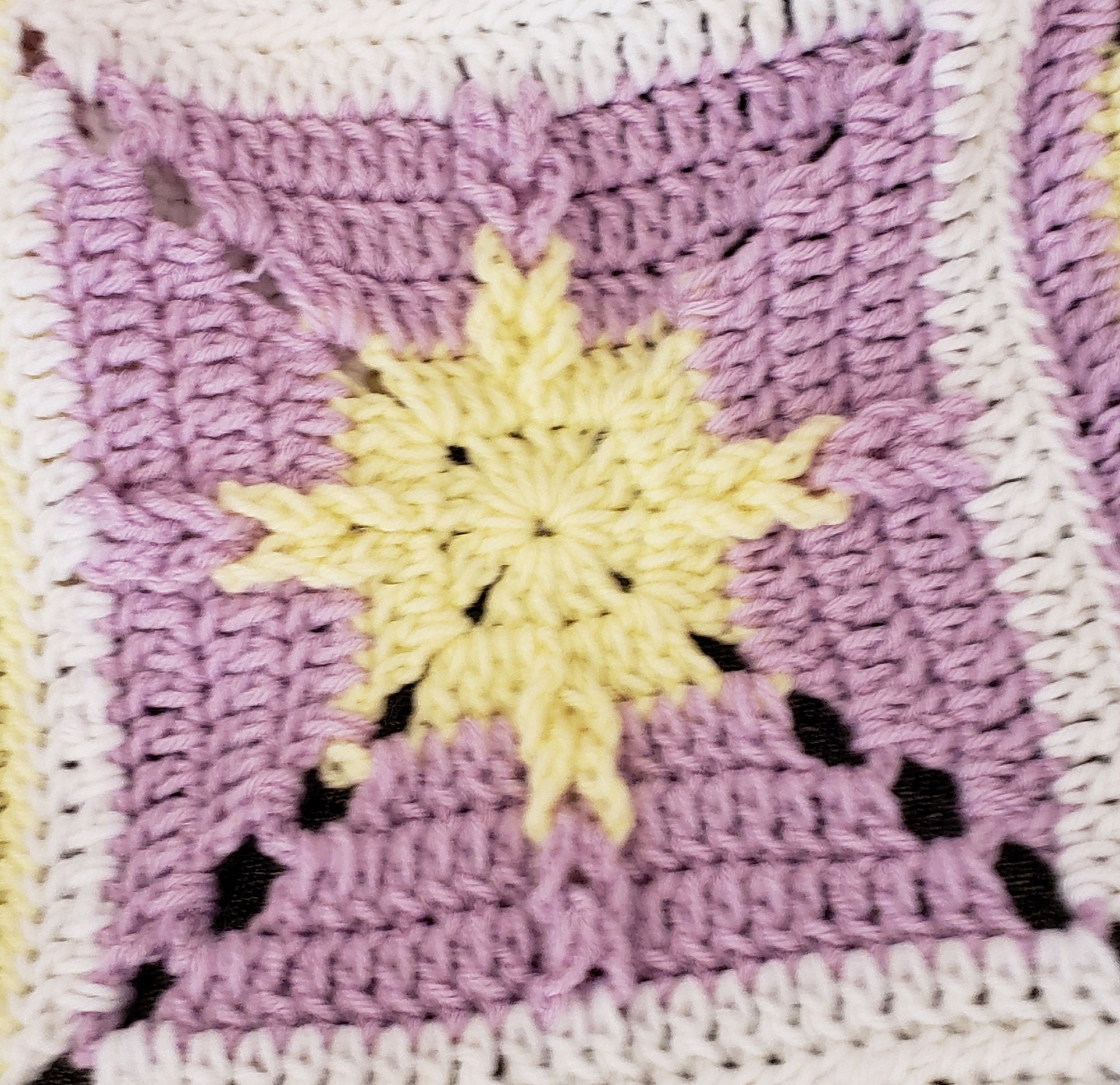 Crochet Blanket. Handmade throw. Pastel blanket. Baby Girl Shower Gift. Crib blanket. Unique design throw. Lilac Yellow White. Textured. - Thumbnail 2