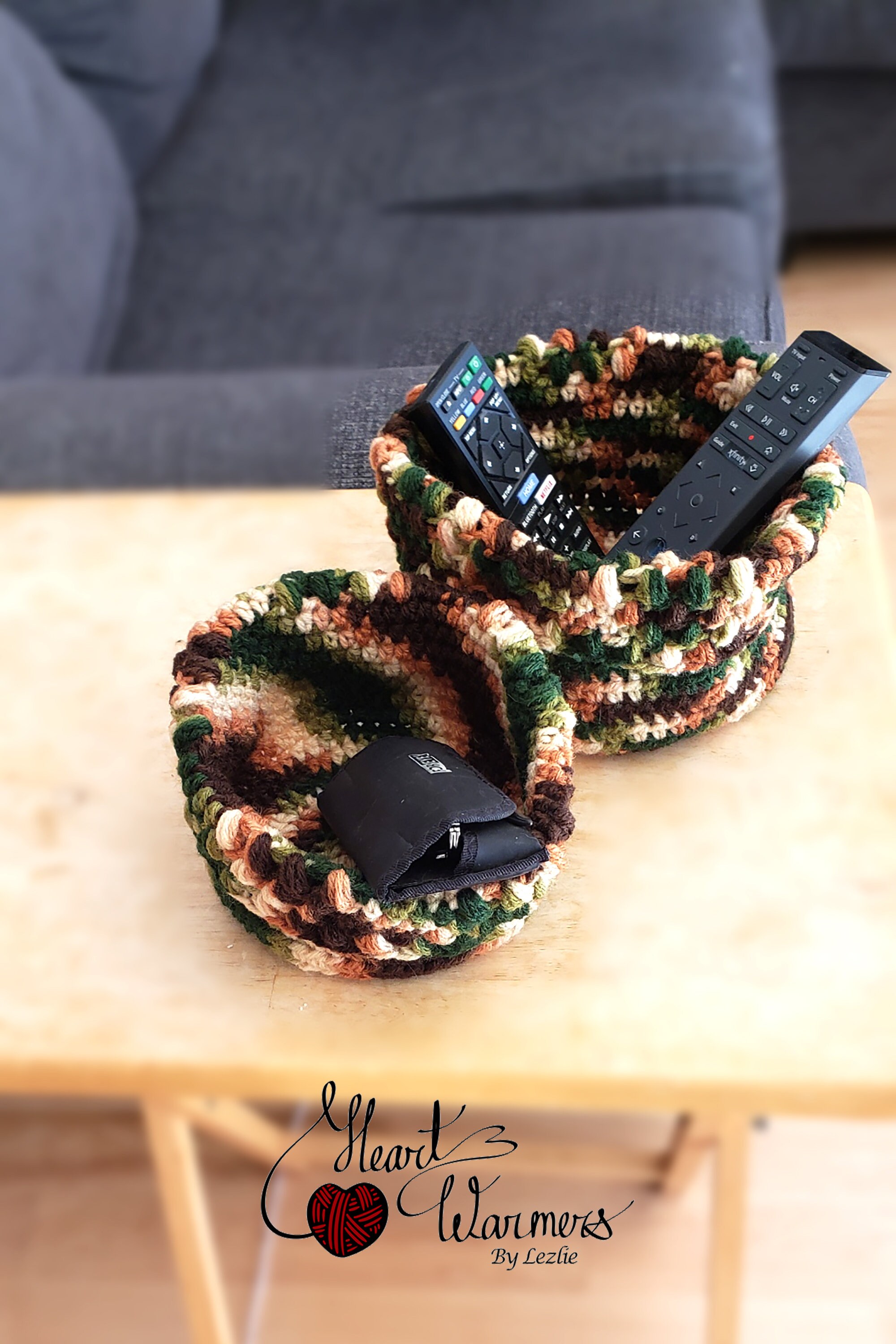 Crochet basket. Multipurpose baskets. Set of 2 Foldable storage. Remotes organizer. Storage decoration. Handmade storage basket. Yarn basket - Thumbnail 7