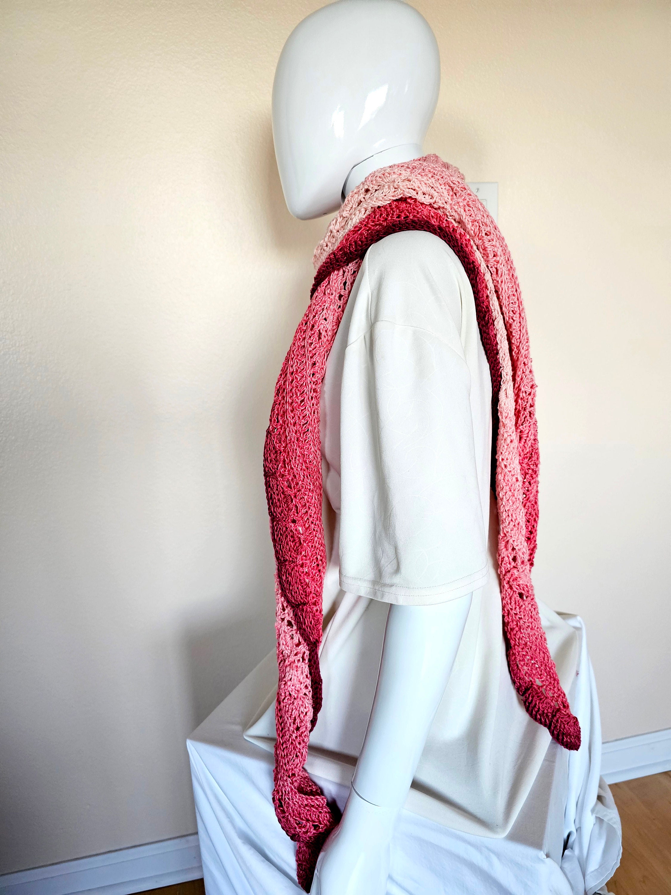 Crochet triangle shawl. Unique chic wrap. Cozy triangle shawl. Rose and Cream Wedding Stole. Gift for Her. Handmade Large shawl. - Thumbnail 7