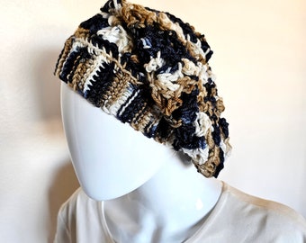 Handmade Crochet Beret: Wool Silk Blend Slouchy Hat
