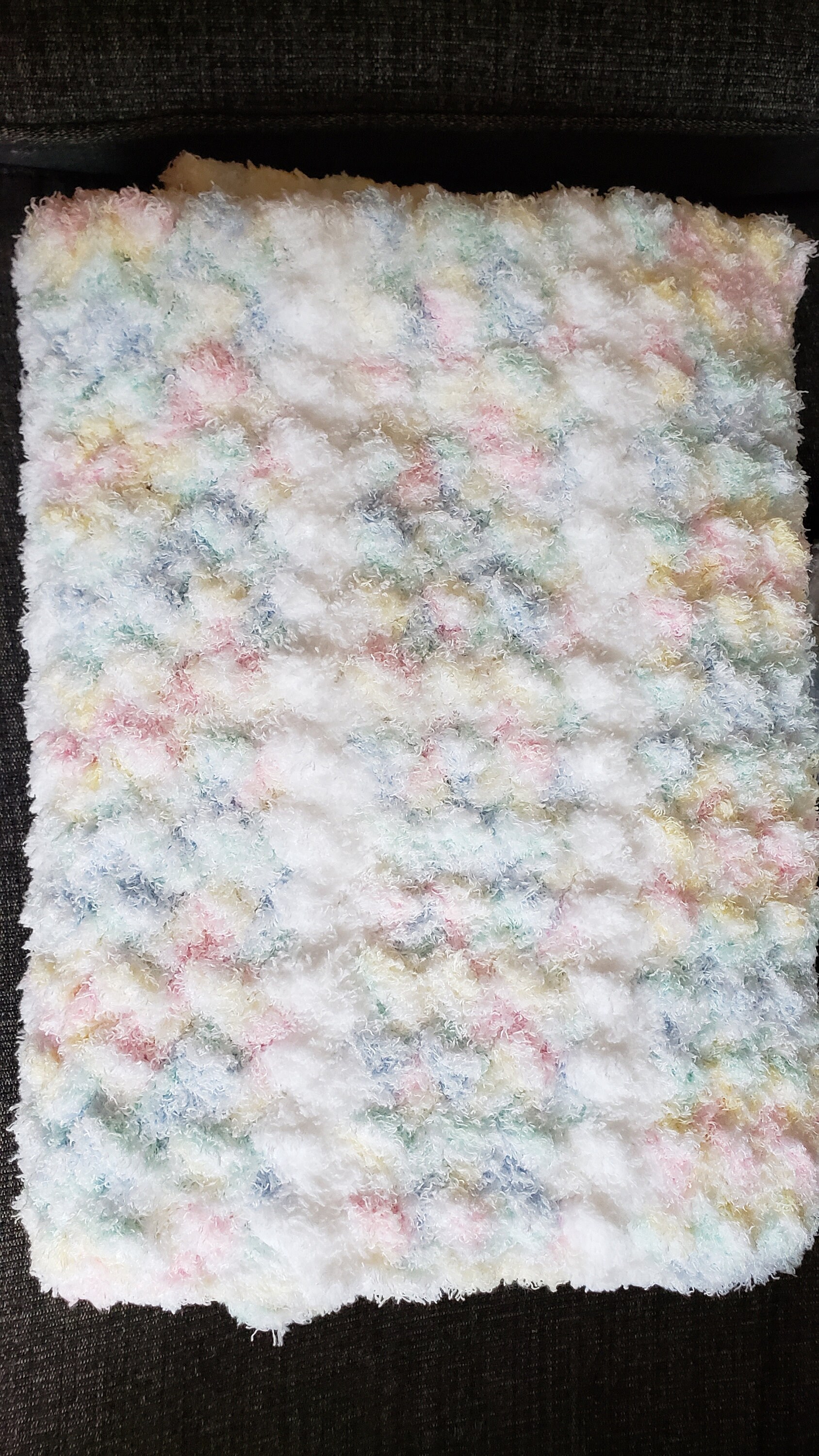 Super Soft Crocheted Baby Blanket and Cap in Rainbow Pastels and White. Baby Shower Gift. Gender Neutral. Textured Crib Blanket. - Thumbnail 3