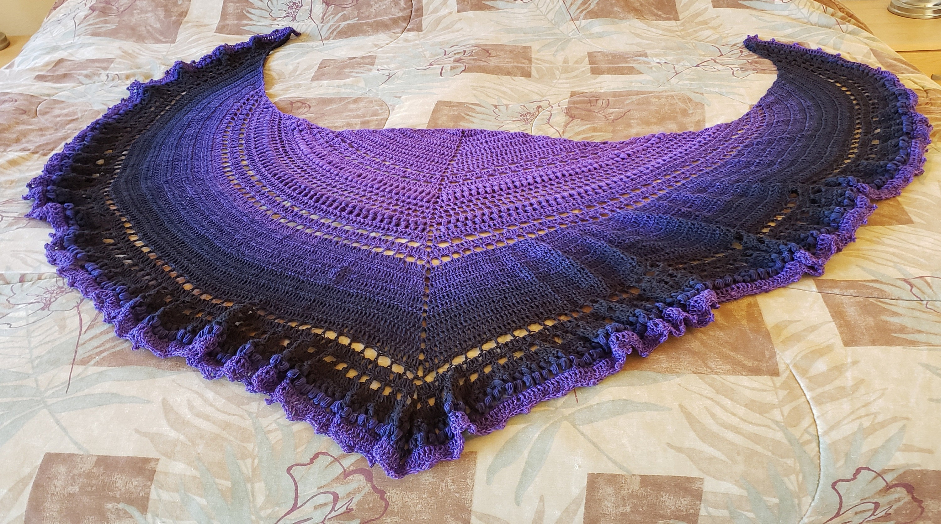 Purple Black Triangular Shawl - Handcrafted Crochet Cotton Wrap, Large Cozy Scarves for Winter, Whimsigoth Gift for Her, 3 Season Accessory - Image 1