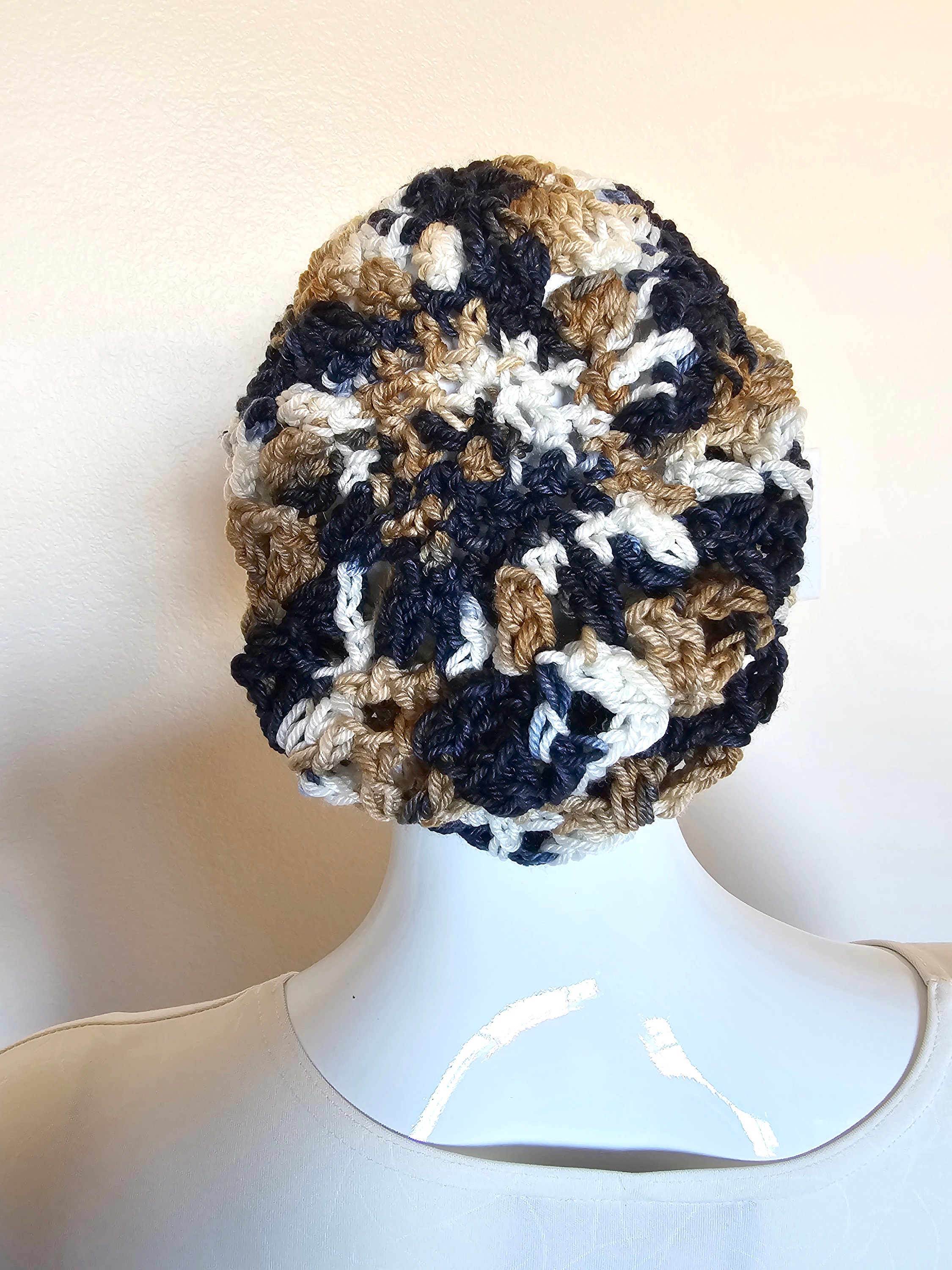 Summer crochet beret. Handmade Hat. Back White Gold Tam. Handmade accessory. Crochet headwear. Gift for her. Adult size beret. Slouchy Hat. - Thumbnail 3