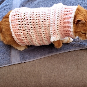 Cat Sweater. Kitty Cozy. Dog Sweater. Pet clothing. Crochet Cat Sweater. Handmade Pet Sweater. Pink and White. Striped Pet Cozy. Pet Gift.