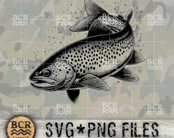 Brown Trout SVG, Brown Trout PNG, Trout Svg, Trout Fishing SVG, Trout Fishing Design, Fishing Svg, Trout Laser Print File, Fishing Design