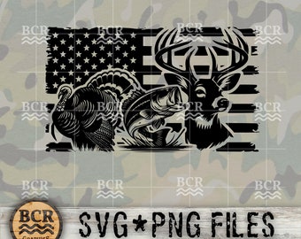 Big Buck SVG, Whitetail Deer SVG, Wild Turkey Svg, Deer Hunting, Bass Fishing Svg, Turkey Hunting SVG, Hunting Design, Patriotic Svg/Png