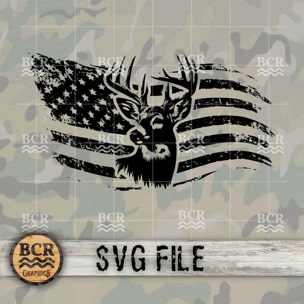American Flag Deer SVG, Deer Flag SVG, American Flag Hunting SVG, Whitetail Deer Svg, Big Buck Svg, Deer Season, Patriotic, Hunting Design