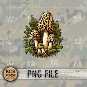 Morel Mushroom PNG, Morel Mushroom Sublimation Design, Morel Hunting PNG, Morel Hunting Design, Foraging Png, Mushroom Lover, Cottagecore