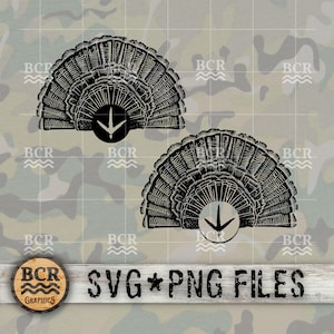 Puede incluir: Dos imágenes en silueta negra y blanca de una cola de pavo. Las colas de pavo tienen forma de semicírculo con una huella en el centro de cada una.