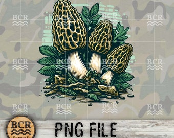 Morel Mushroom PNG, Morel Mushroom Sublimation Design, Morel Hunting PNG, Morel Hunting Design, Foraging Png, Mushroom Lover, Cottagecore