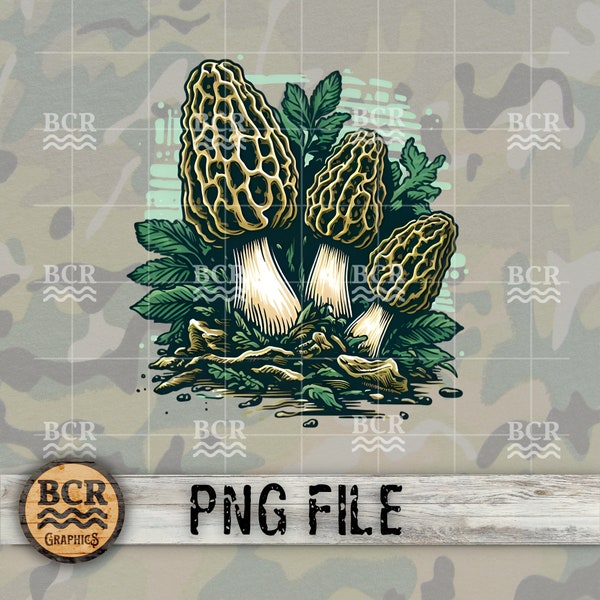 Morel Mushroom PNG, Morel Mushroom Sublimation Design, Morel Hunting PNG, Morel Hunting Design, Foraging Png, Mushroom Lover, Cottagecore