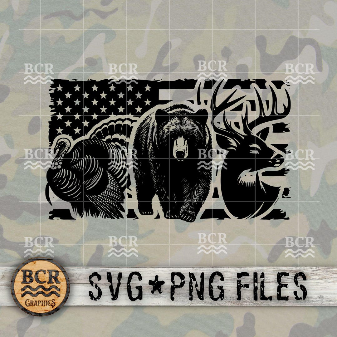 大きな雄鹿のSVG、オジロジカのSVG、野生の七面鳥のSVG、鹿狩り、クロクマのSVG、七面鳥狩りのSVG、狩猟デザイン、愛国的なSVG/PNG -  Etsy 日本