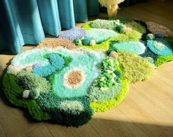 DIY Blue Lake Moss Rug Making Kit | Latch Hook Moss Mat Kit | DIY Kit | Yarn Craft | DIY Craft Kit | Custom Rugs | Adult Craft Kit |Lake Rug