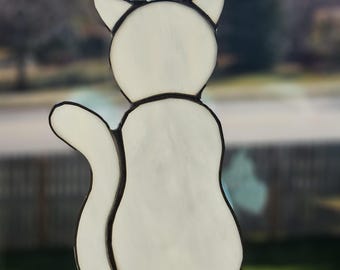 WHITE CAT - Sun Catcher - Stained Glass - Window Decor - Feline Friends ...